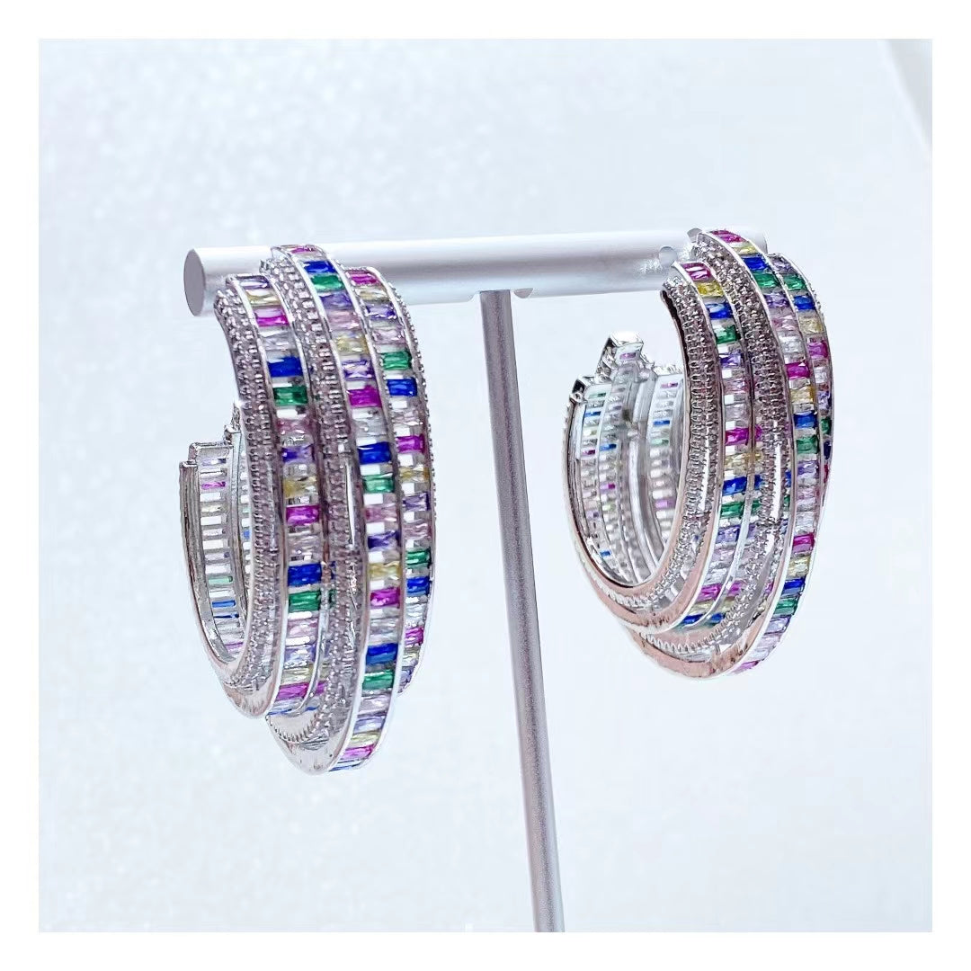 AAA5612 Zircon Crystal inlay circular earrings for festival party daily Mother's day Christmas day Valentine's Day Gift