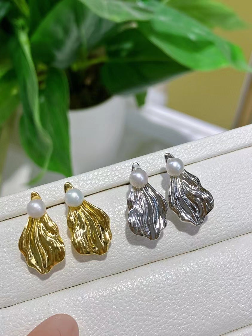 AAA2425 Freshwater Pearl Leaf Earrings for festival party daily with verification Mather's day Christmas day Valentine's Day Gift