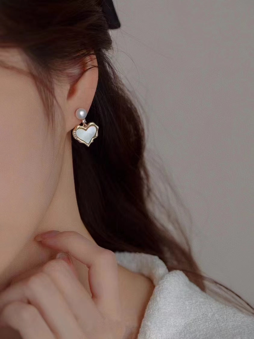 AAA2432 Freshwater Pearl Love Heart Earrings for festival party daily with verification Mather's day Christmas day Valentine's Day Gift