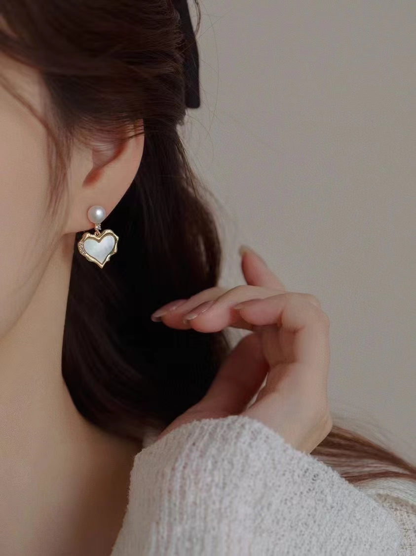 AAA2432 Freshwater Pearl Love Heart Earrings for festival party daily with verification Mather's day Christmas day Valentine's Day Gift