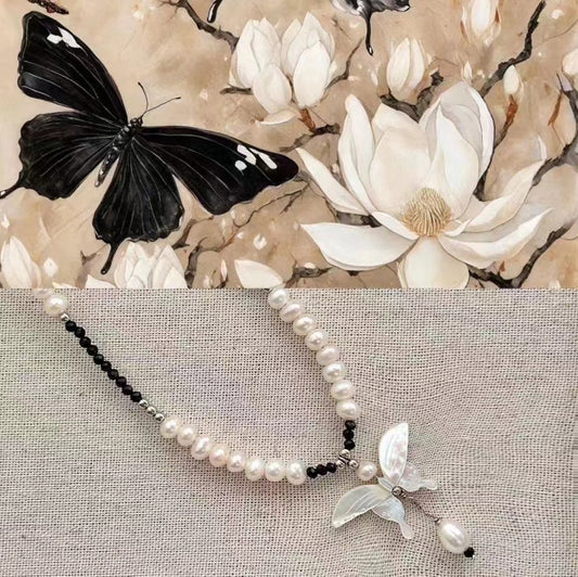 AAA2704 Freshwater Pearl Butterfly Necklace for women Love Heart festival party daily with verification Mather's day Christmas day Valentine's Day Gift