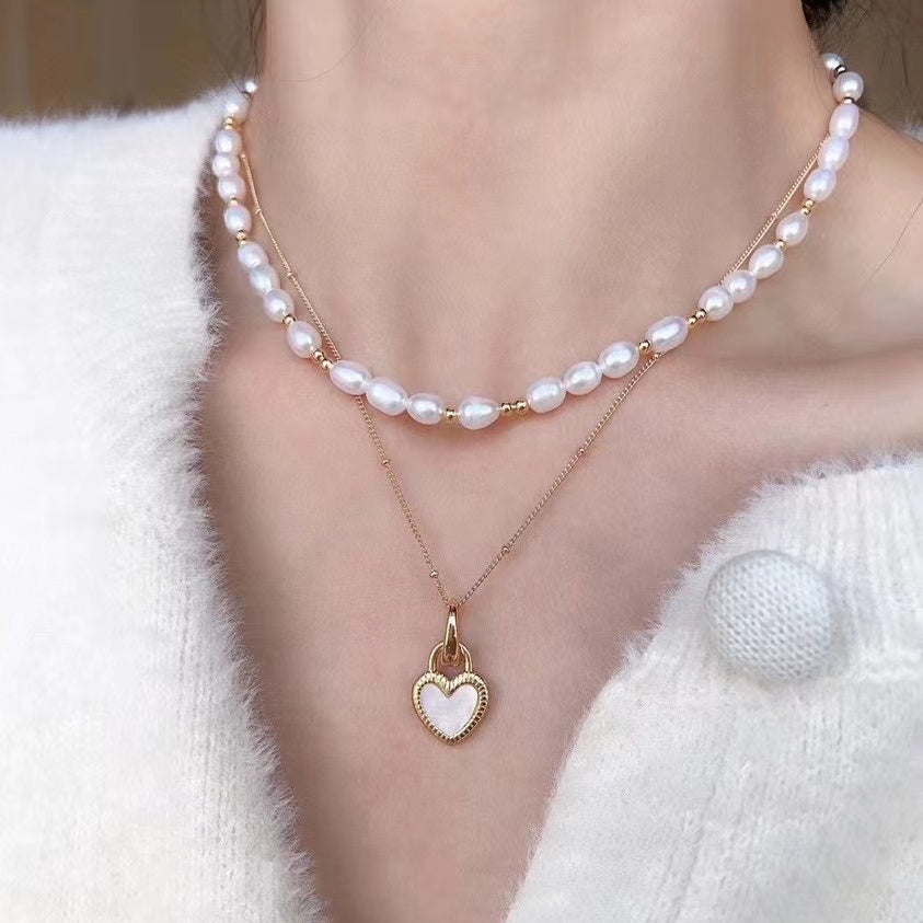 AAA2703 Freshwater Pearl Layered Necklace for women Love Heart festival party daily with verification Mather's day Christmas day Valentine's Day Gift