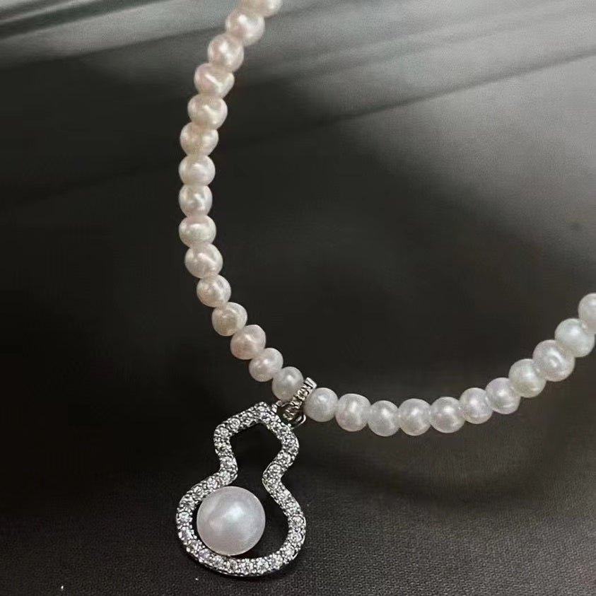 AAA2702 Freshwater Pearl Treasure Gourd Necklace for women Love Heart festival party daily with verification Mather's day Christmas day Valentine's Day Gift