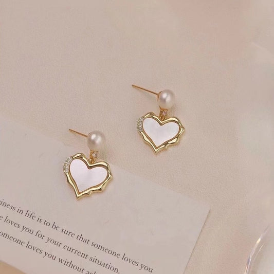 AAA2432 Freshwater Pearl Love Heart Earrings for festival party daily with verification Mather's day Christmas day Valentine's Day Gift