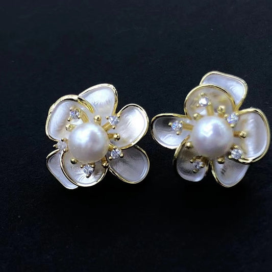 AAA2409 Freshwater Pearl Flowers Earrings for festival party daily with verification Mather's day Christmas day Valentine's Day Gift