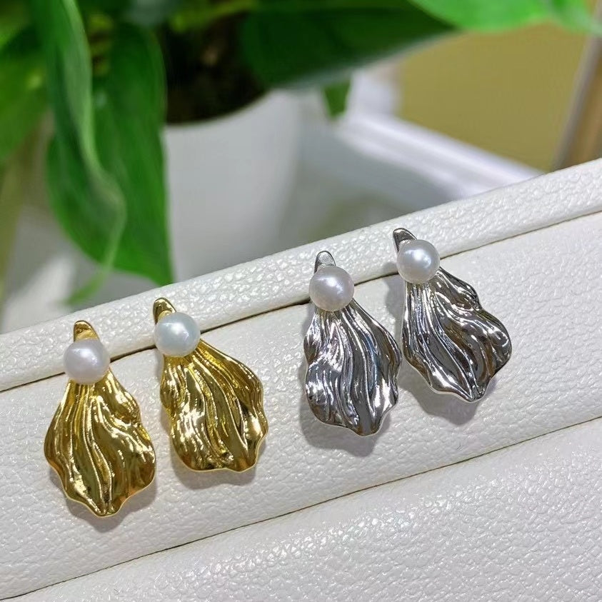 AAA2425 Freshwater Pearl Leaf Earrings for festival party daily with verification Mather's day Christmas day Valentine's Day Gift