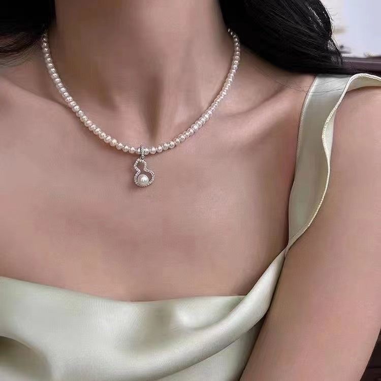 AAA2702 Freshwater Pearl Treasure Gourd Necklace for women Love Heart festival party daily with verification Mather's day Christmas day Valentine's Day Gift