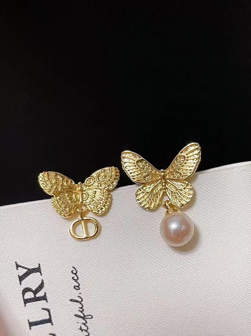 AAA2412 Freshwater Pearl Butterfly Earrings for festival party daily with verification Mather's day Christmas day Valentine's Day Gift