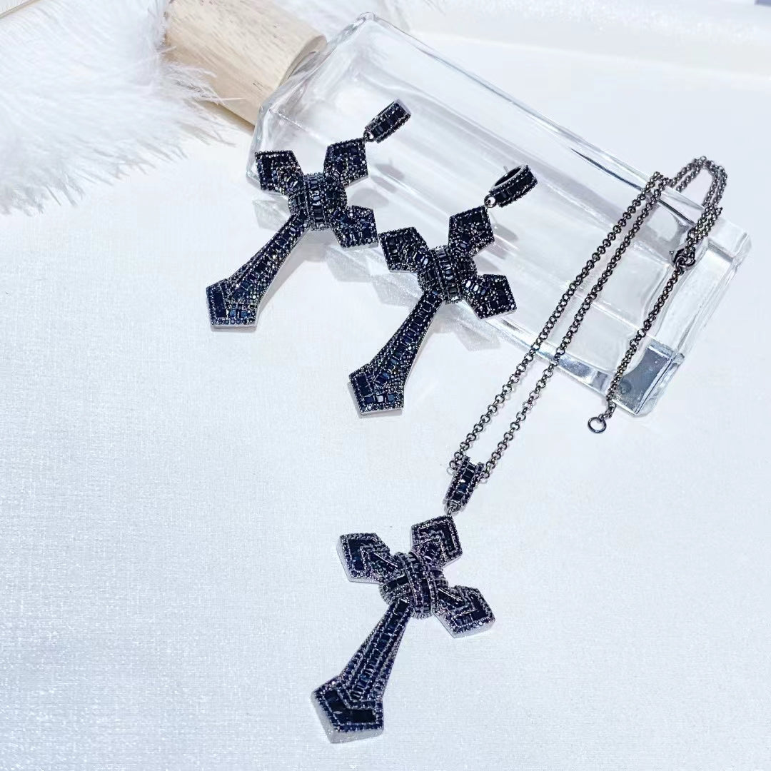 AAA5611 Zircon Cross Shining Earrings Necklace Set Crystal for festival party daily Mother's day Christmas day Valentine's Day Gift