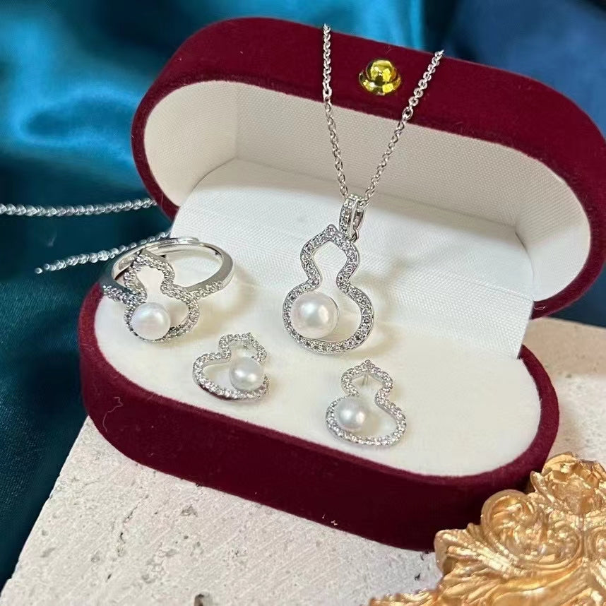 AAA1000 Freshwater pearl necklace earrings rings set for festival party daily with verification Mather's day Christmas day Valentine's Day Gift