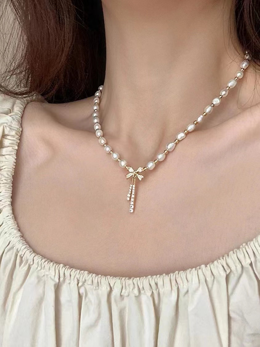 AAA1001 Freshwater pearl necklace fashion chain dainty choker for women festival party daily with verification Mather's day Christmas day Valentine's Day Gift