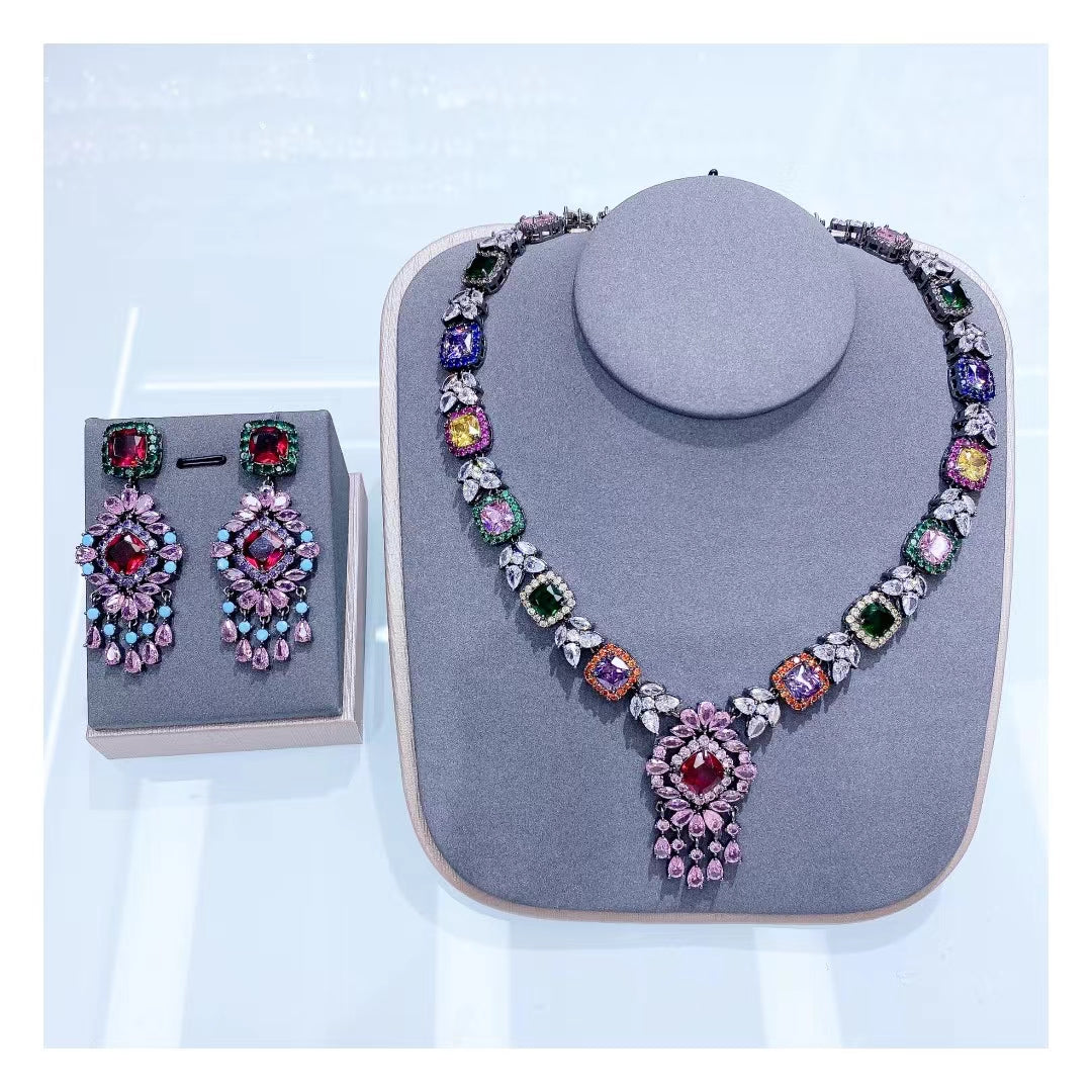 AAA5608 Zircon heart shaped shining earrings necklace set Crystal for festival party daily Mother's day Christmas day Valentine's Day Gift