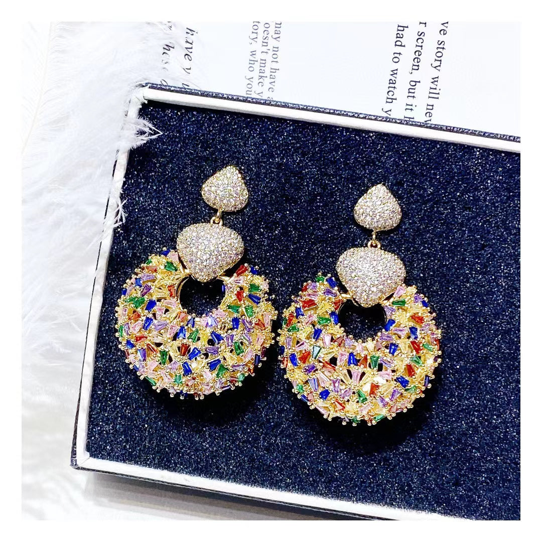 AAA5606 Zircon Crystal inlay circular earrings for festival party daily Mather's day Christmas day Valentine's Day Gift