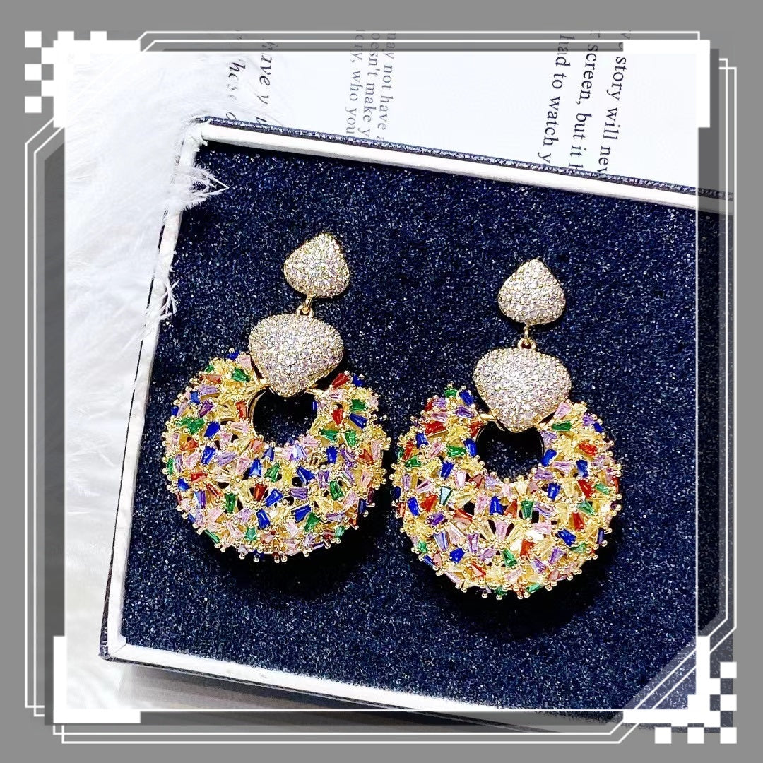 AAA5606 Zircon Crystal inlay circular earrings for festival party daily Mather's day Christmas day Valentine's Day Gift