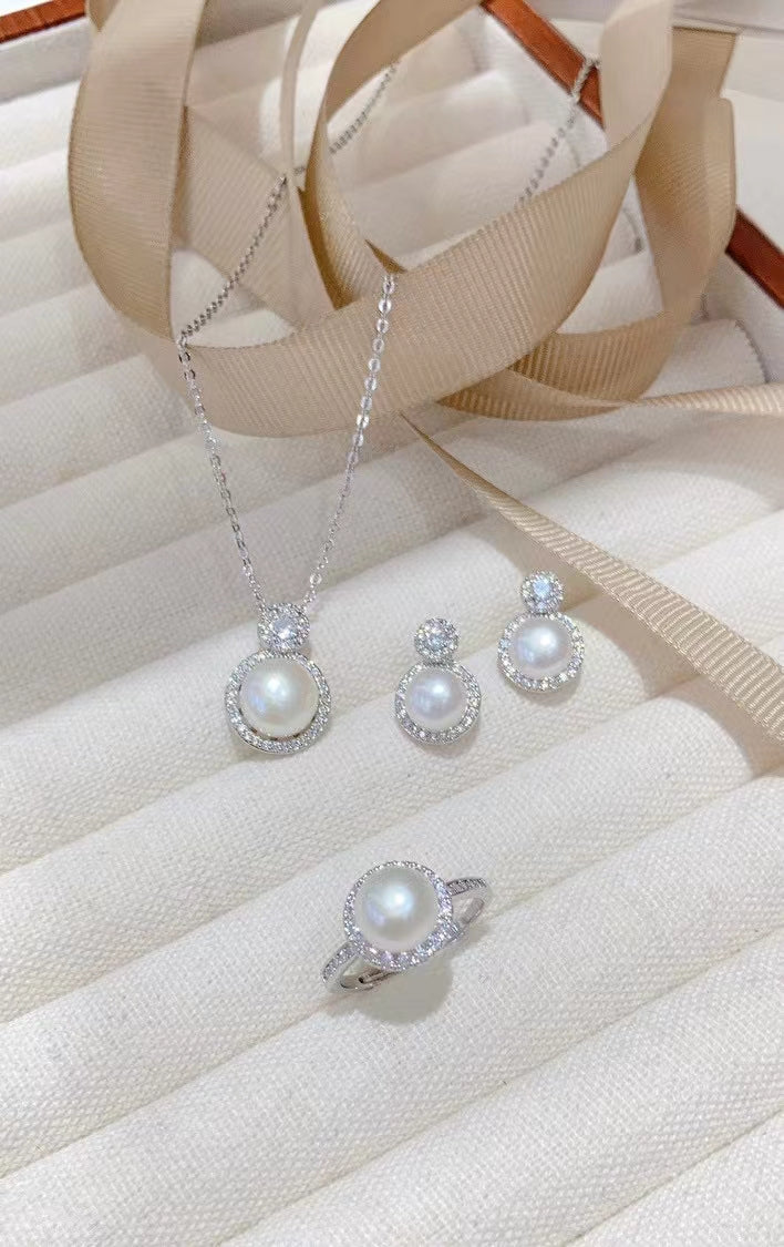 AAA1000 Freshwater pearl necklace earrings rings set for festival party daily with verification Mather's day Christmas day Valentine's Day Gift