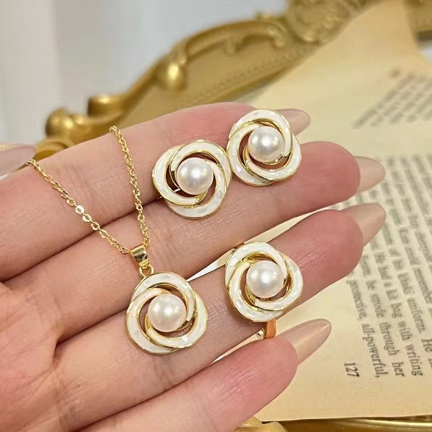 AAA1000 Freshwater pearl necklace earrings rings set for festival party daily with verification Mather's day Christmas day Valentine's Day Gift