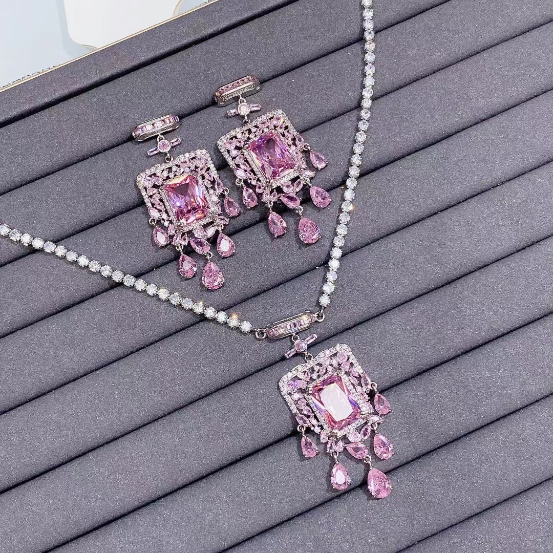 AAA5608 Zircon heart shaped shining earrings necklace set Crystal for festival party daily Mother's day Christmas day Valentine's Day Gift