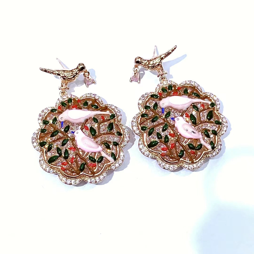 AAA5618 Zircon Crystal inlay bird earrings for festival party daily Mother's day Christmas day Valentine's Day Gift