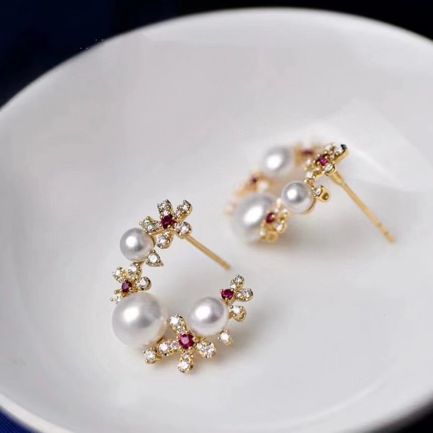 AAA2427 Freshwater Pearl Blooming Flowers Earrings for festival party daily with verification Mather's day Christmas day Valentine's Day Gift