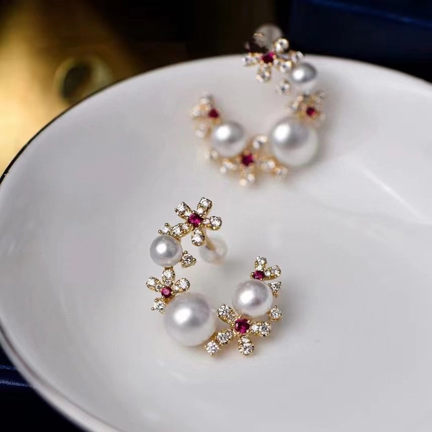 AAA2427 Freshwater Pearl Blooming Flowers Earrings for festival party daily with verification Mather's day Christmas day Valentine's Day Gift