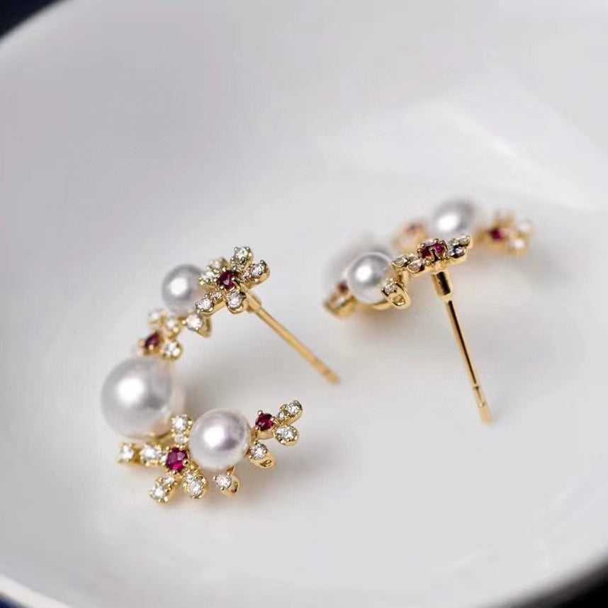 AAA2427 Freshwater Pearl Blooming Flowers Earrings for festival party daily with verification Mather's day Christmas day Valentine's Day Gift