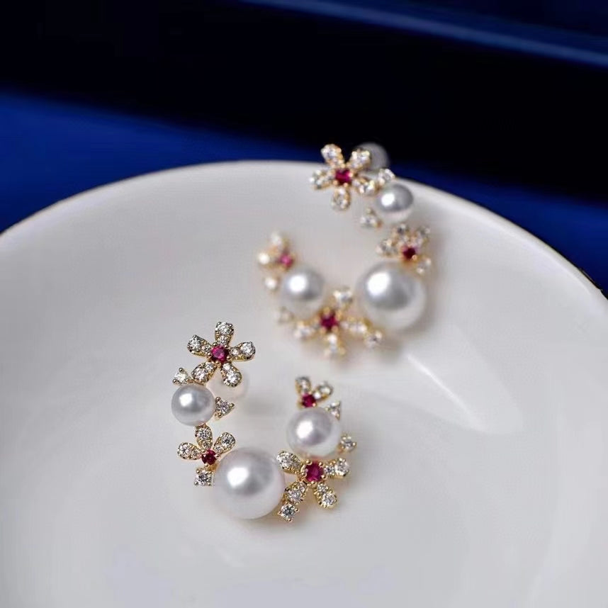 AAA2427 Freshwater Pearl Blooming Flowers Earrings for festival party daily with verification Mather's day Christmas day Valentine's Day Gift