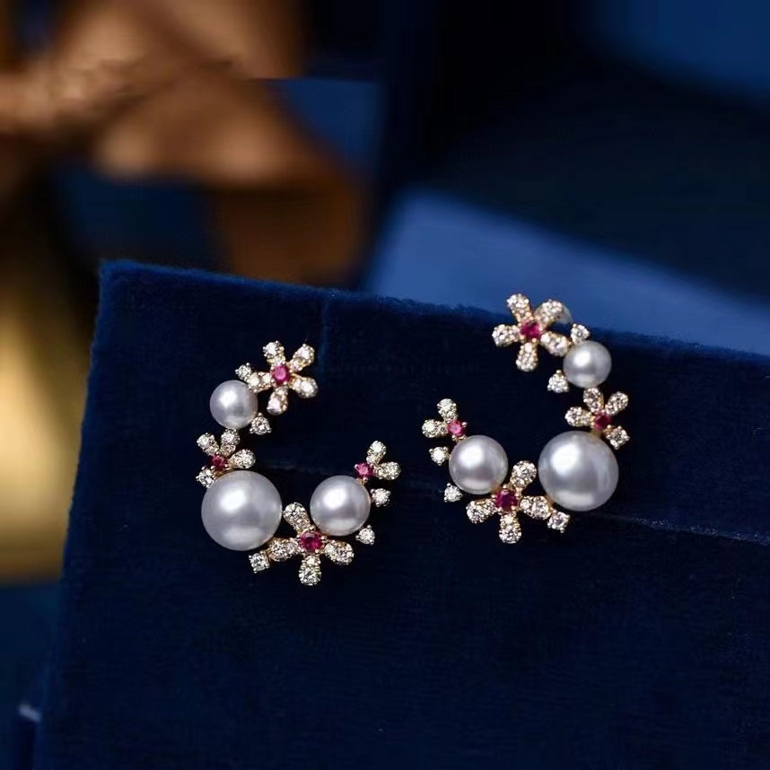 AAA2427 Freshwater Pearl Blooming Flowers Earrings for festival party daily with verification Mather's day Christmas day Valentine's Day Gift