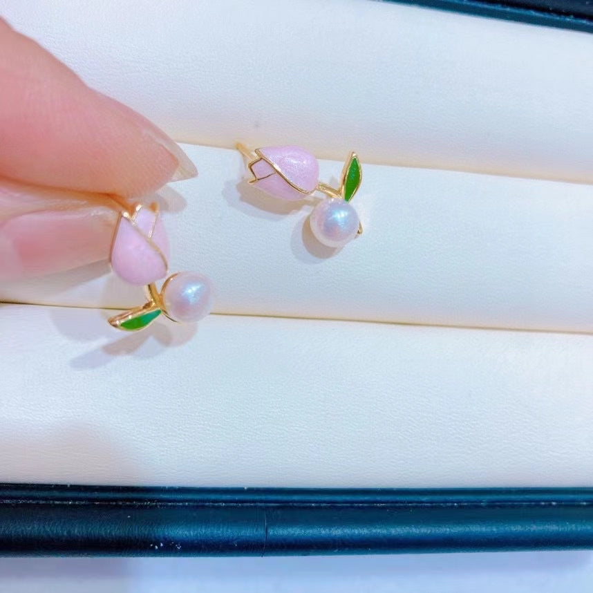 AAA2427 Freshwater Pearl Blooming Flowers Earrings for festival party daily with verification Mather's day Christmas day Valentine's Day Gift