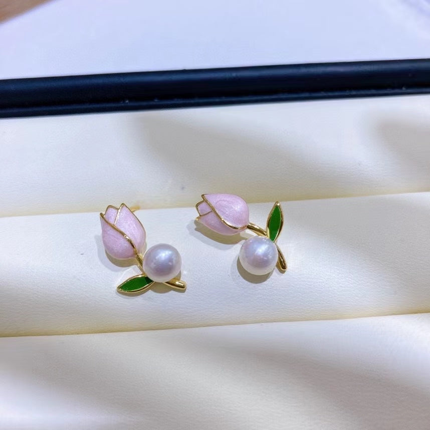 AAA2427 Freshwater Pearl Blooming Flowers Earrings for festival party daily with verification Mather's day Christmas day Valentine's Day Gift