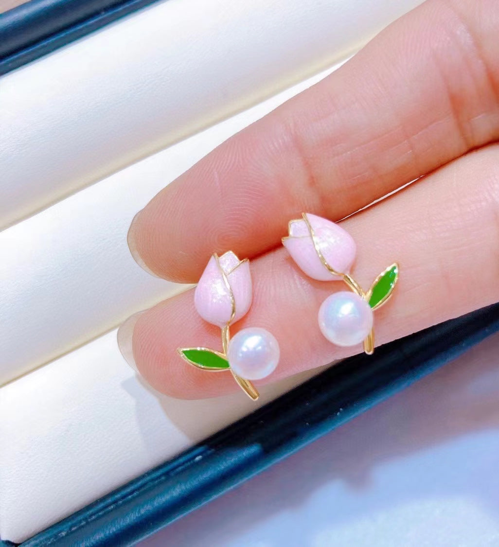 AAA2427 Freshwater Pearl Blooming Flowers Earrings for festival party daily with verification Mather's day Christmas day Valentine's Day Gift