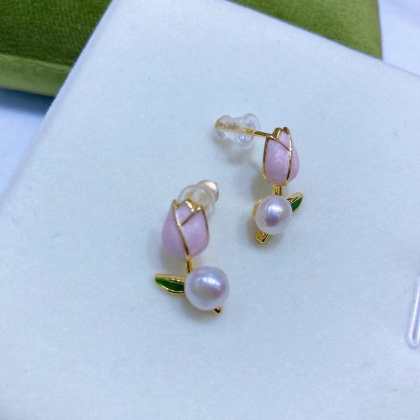 AAA2427 Freshwater Pearl Blooming Flowers Earrings for festival party daily with verification Mather's day Christmas day Valentine's Day Gift