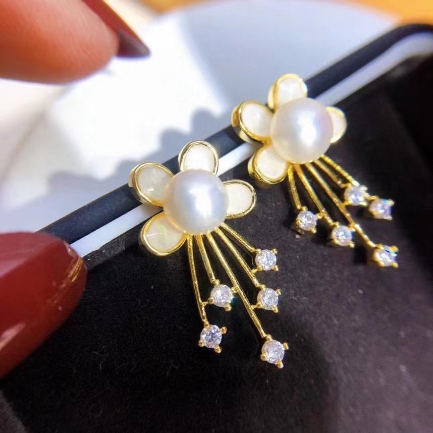 AAA2400 Freshwater Pearl Vivid Flowers Earrings for festival party daily with verification Mather's day Christmas day Valentine's Day Gift