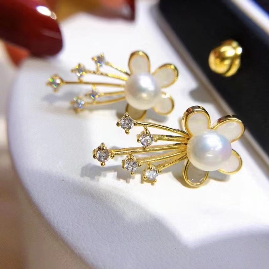 AAA2400 Freshwater Pearl Vivid Flowers Earrings for festival party daily with verification Mather's day Christmas day Valentine's Day Gift