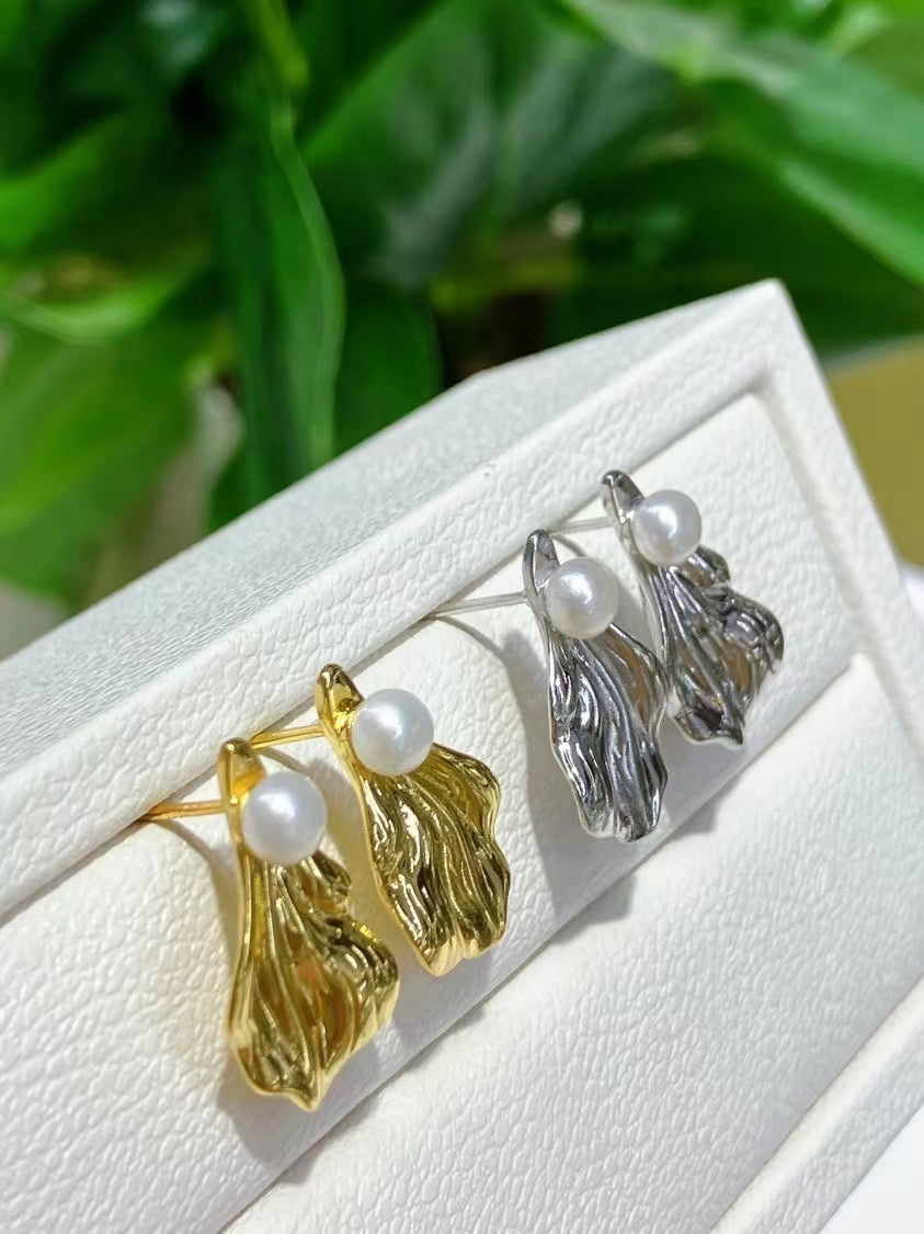 AAA2425 Freshwater Pearl Leaf Earrings for festival party daily with verification Mather's day Christmas day Valentine's Day Gift