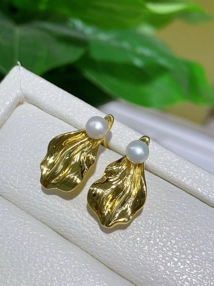 AAA2425 Freshwater Pearl Leaf Earrings for festival party daily with verification Mather's day Christmas day Valentine's Day Gift