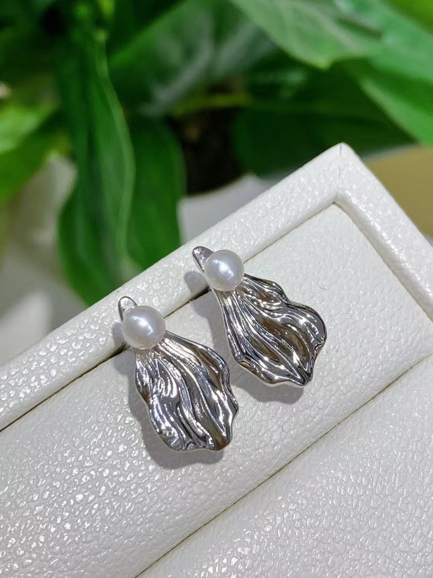 AAA2425 Freshwater Pearl Leaf Earrings for festival party daily with verification Mather's day Christmas day Valentine's Day Gift