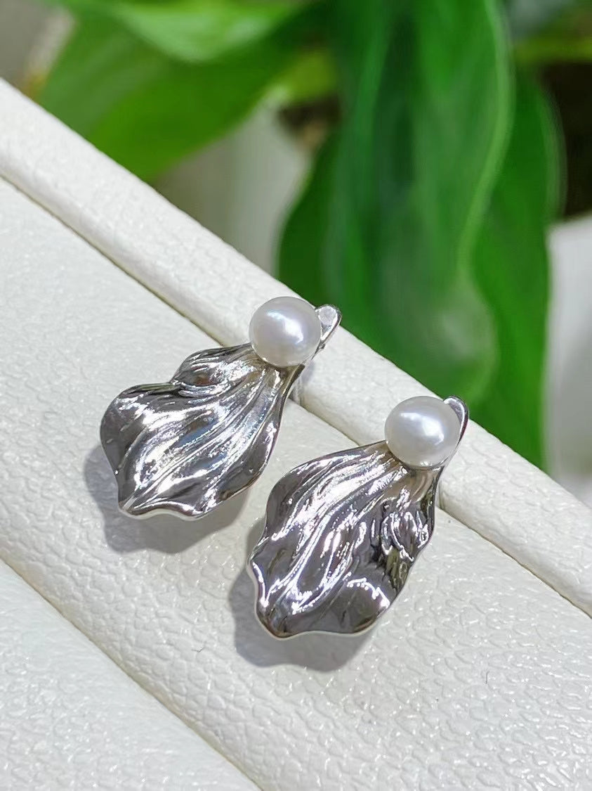 AAA2425 Freshwater Pearl Leaf Earrings for festival party daily with verification Mather's day Christmas day Valentine's Day Gift