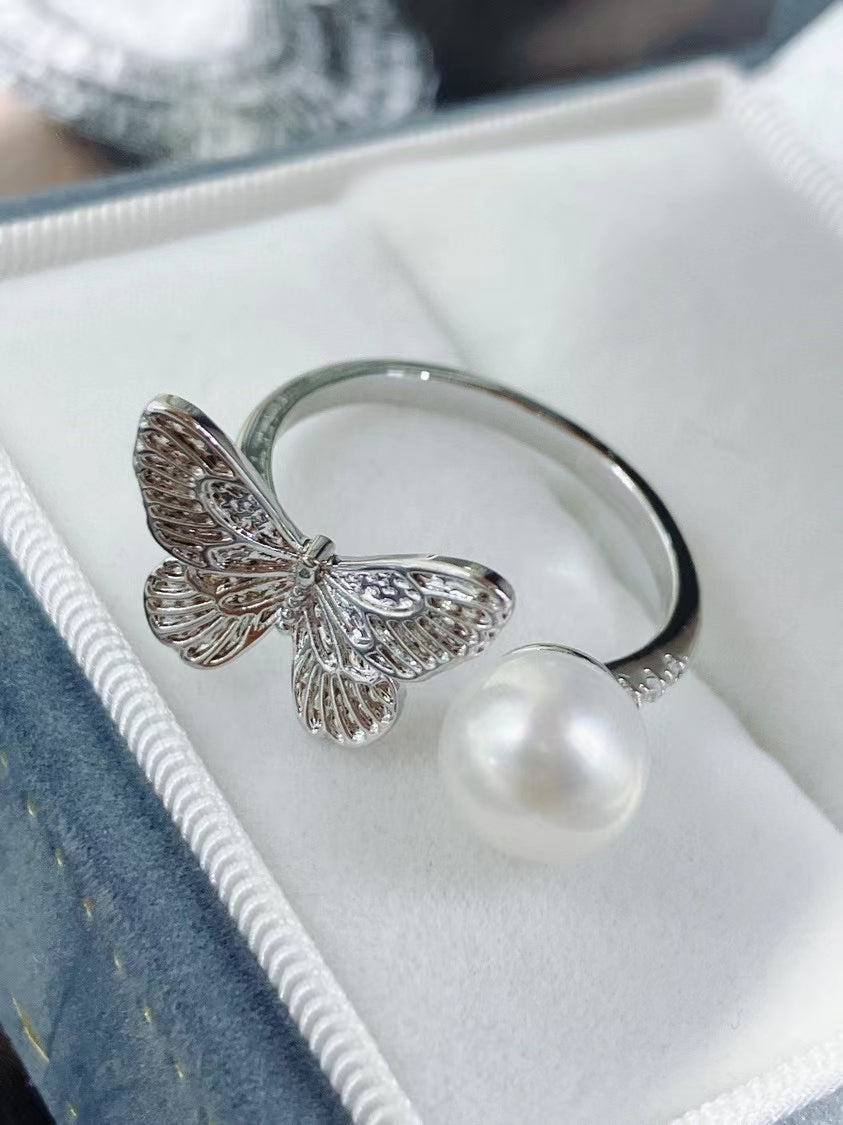 AAA2001 Freshwater pearl butterfly rings for festival party daily with verification Mather's day Christmas day Valentine's Day Gift