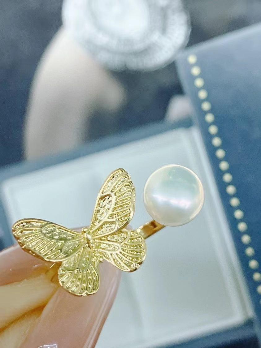 AAA2001 Freshwater pearl butterfly rings for festival party daily with verification Mather's day Christmas day Valentine's Day Gift