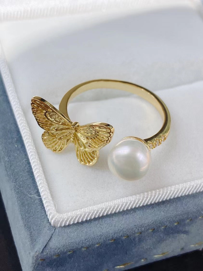 AAA2001 Freshwater pearl butterfly rings for festival party daily with verification Mather's day Christmas day Valentine's Day Gift