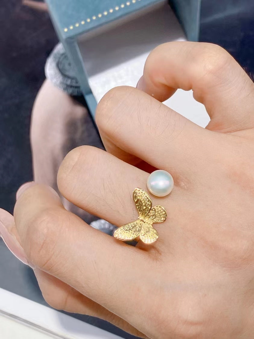 AAA2001 Freshwater pearl butterfly rings for festival party daily with verification Mather's day Christmas day Valentine's Day Gift