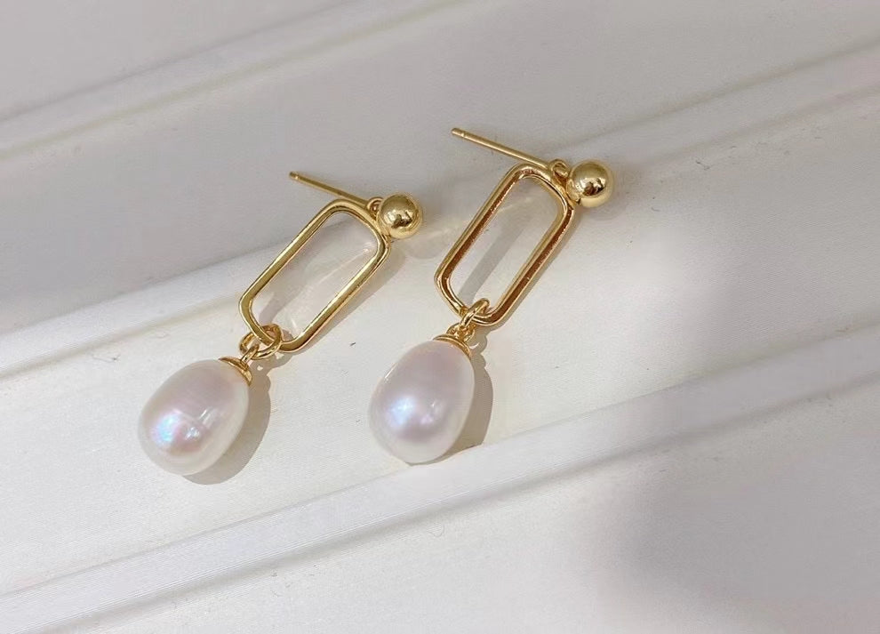 AAA2419 Freshwater Pearl Rectangle Earrings for festival party daily with verification Mather's day Christmas day Valentine's Day Gift