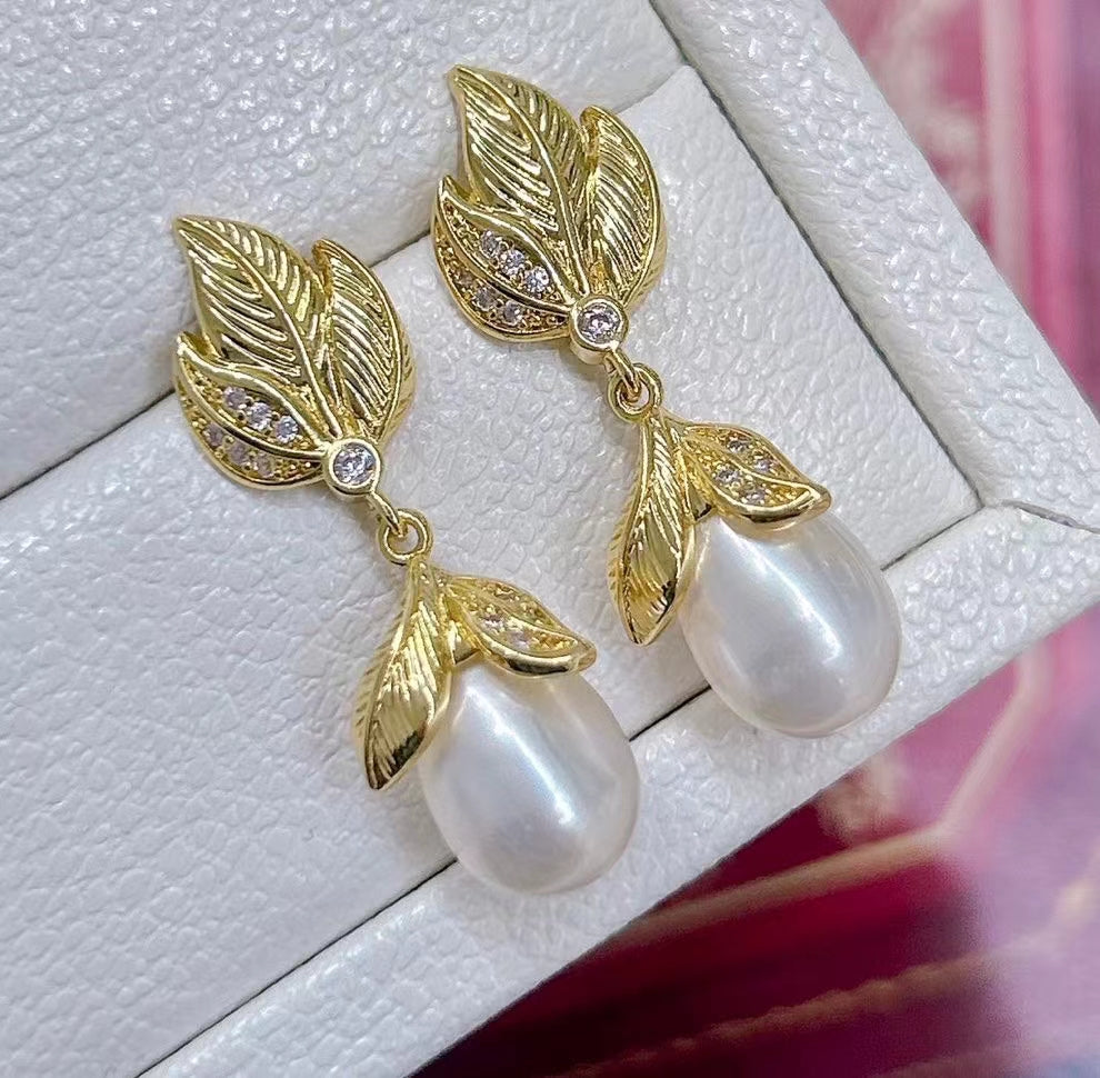 AAA2418 Freshwater Pearl Leaves  Medieval Earrings for festival party daily with verification Mather's day Christmas day Valentine's Day Gift