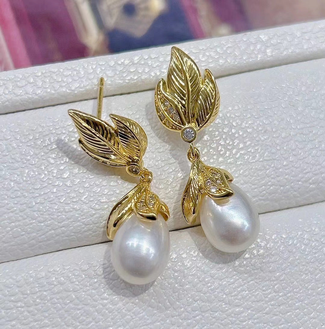 AAA2418 Freshwater Pearl Leaves  Medieval Earrings for festival party daily with verification Mather's day Christmas day Valentine's Day Gift