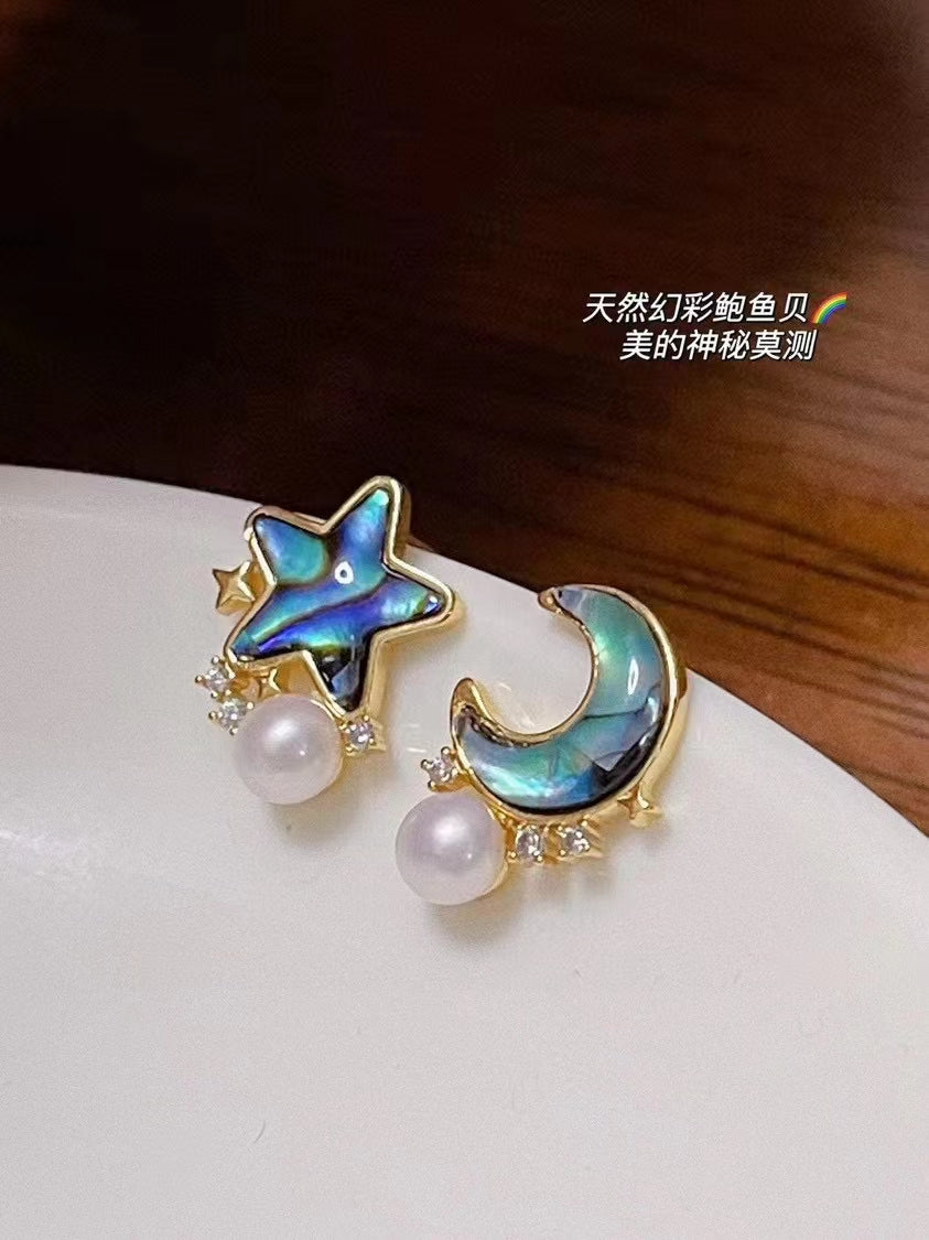 AAA2438 Freshwater Pearl Stars and Moon Zircon Earrings for festival party daily with verification Mather's day Christmas day Valentine's Day Gift