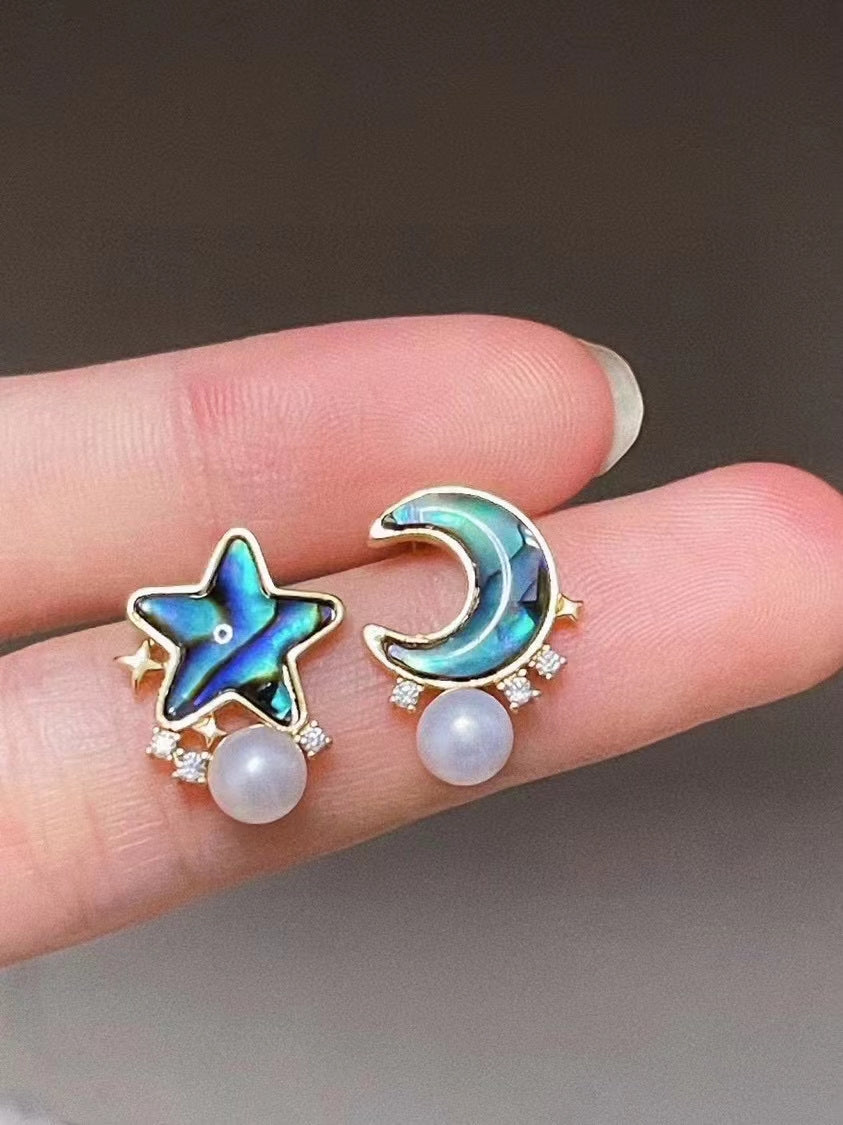 AAA2438 Freshwater Pearl Stars and Moon Zircon Earrings for festival party daily with verification Mather's day Christmas day Valentine's Day Gift