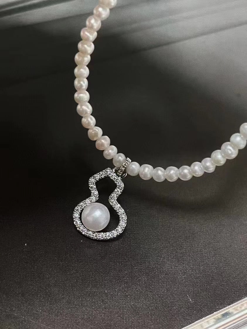 AAA2702 Freshwater Pearl Treasure Gourd Necklace for women Love Heart festival party daily with verification Mather's day Christmas day Valentine's Day Gift