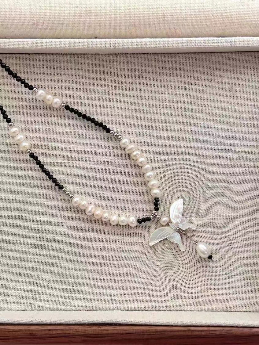 AAA2704 Freshwater Pearl Butterfly Necklace for women Love Heart festival party daily with verification Mather's day Christmas day Valentine's Day Gift