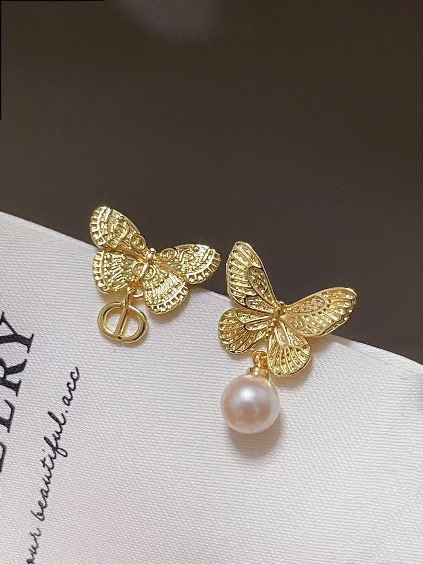 AAA2412 Freshwater Pearl Butterfly Earrings for festival party daily with verification Mather's day Christmas day Valentine's Day Gift